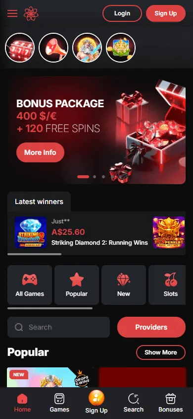 Casinochan mobile casino homepage